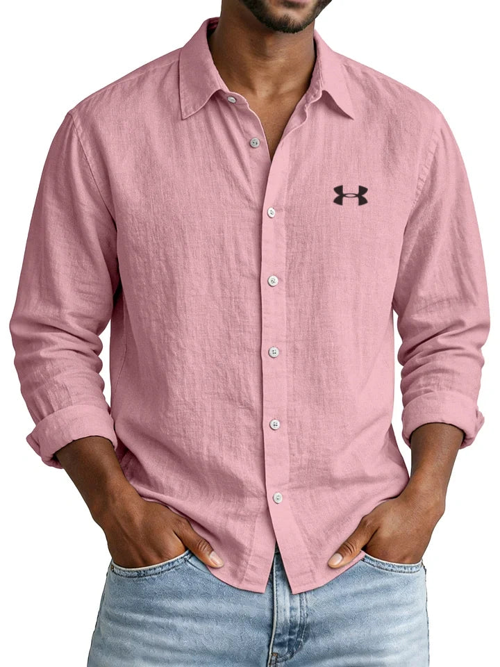 Casual Solid-Color Cotton-Linen Long-Sleeve Shirt with Collar – New Autumn Arrival