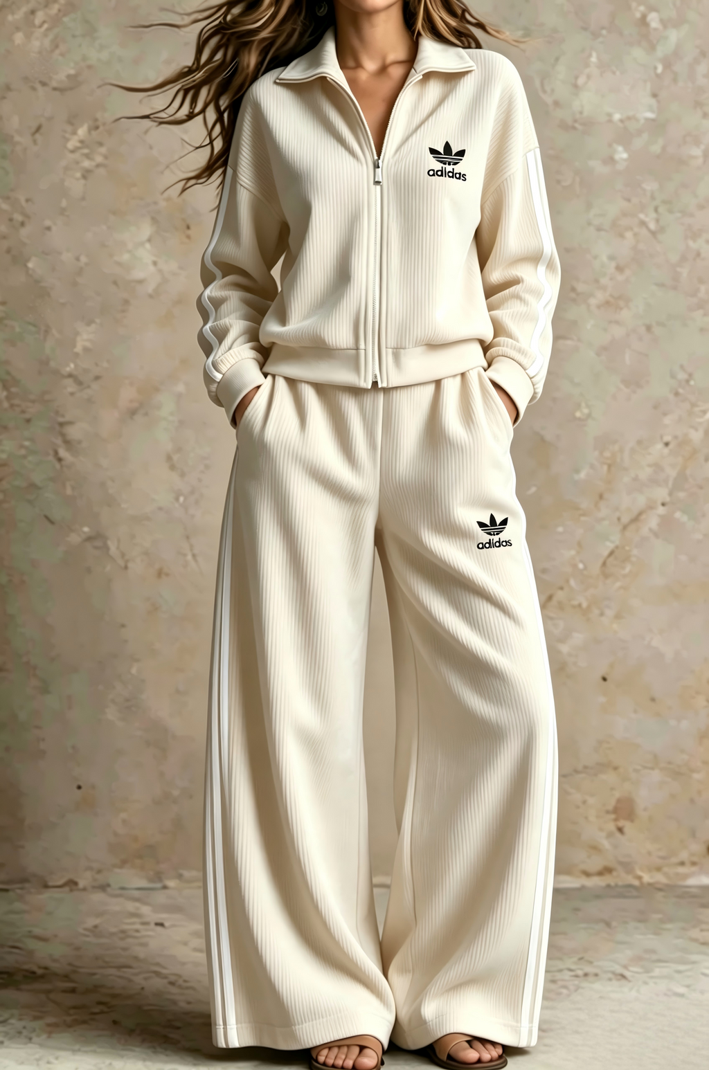 Ribbed Zip-Up Casual Two-Piece Set