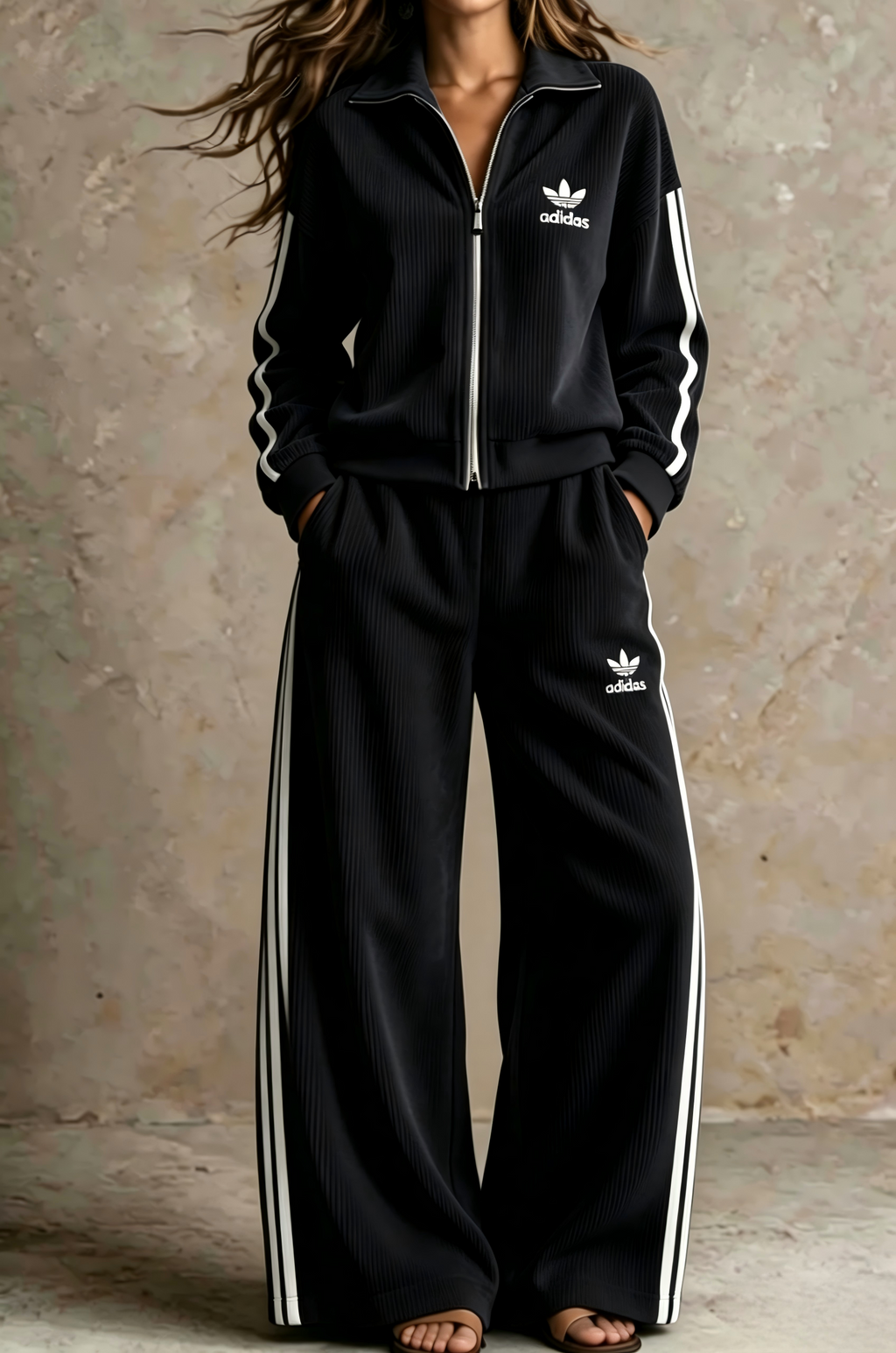 Ribbed Zip-Up Casual Two-Piece Set