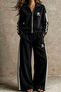 Ribbed Zip-Up Casual Two-Piece Set