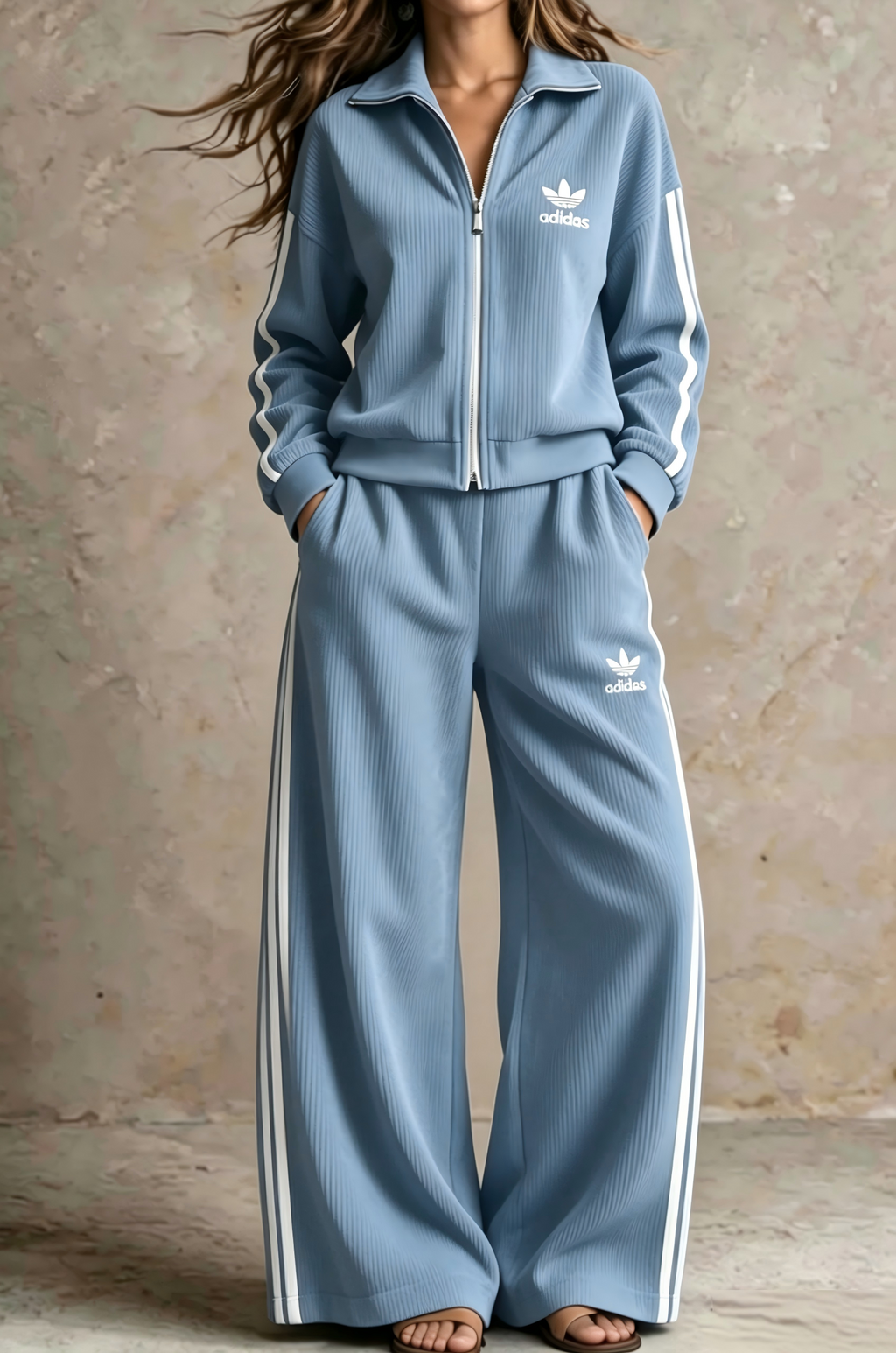 Ribbed Zip-Up Casual Two-Piece Set