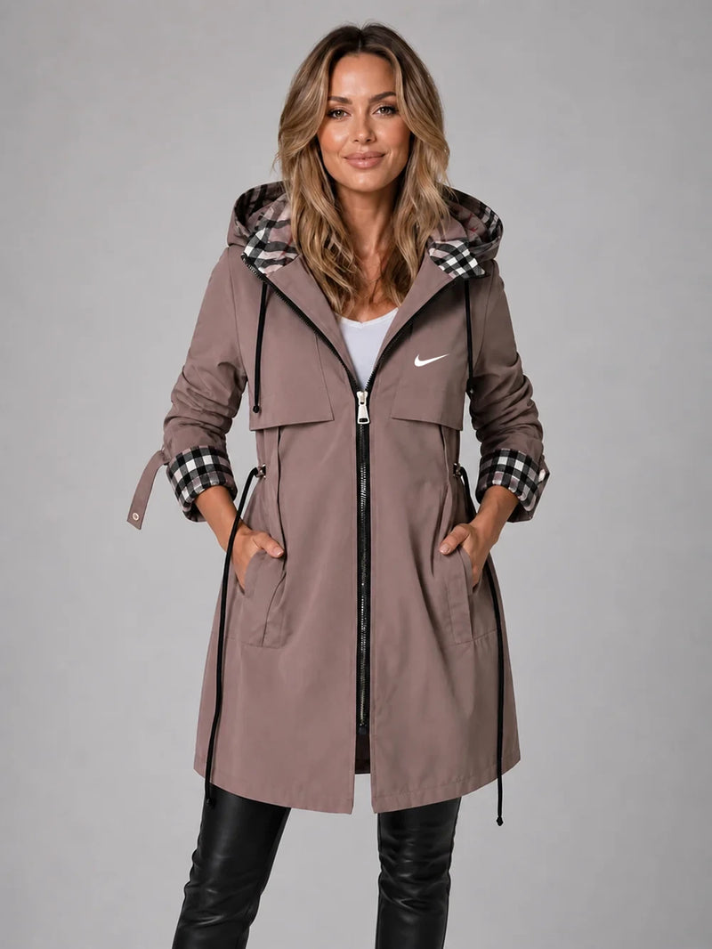 Long hooded zip-up coat