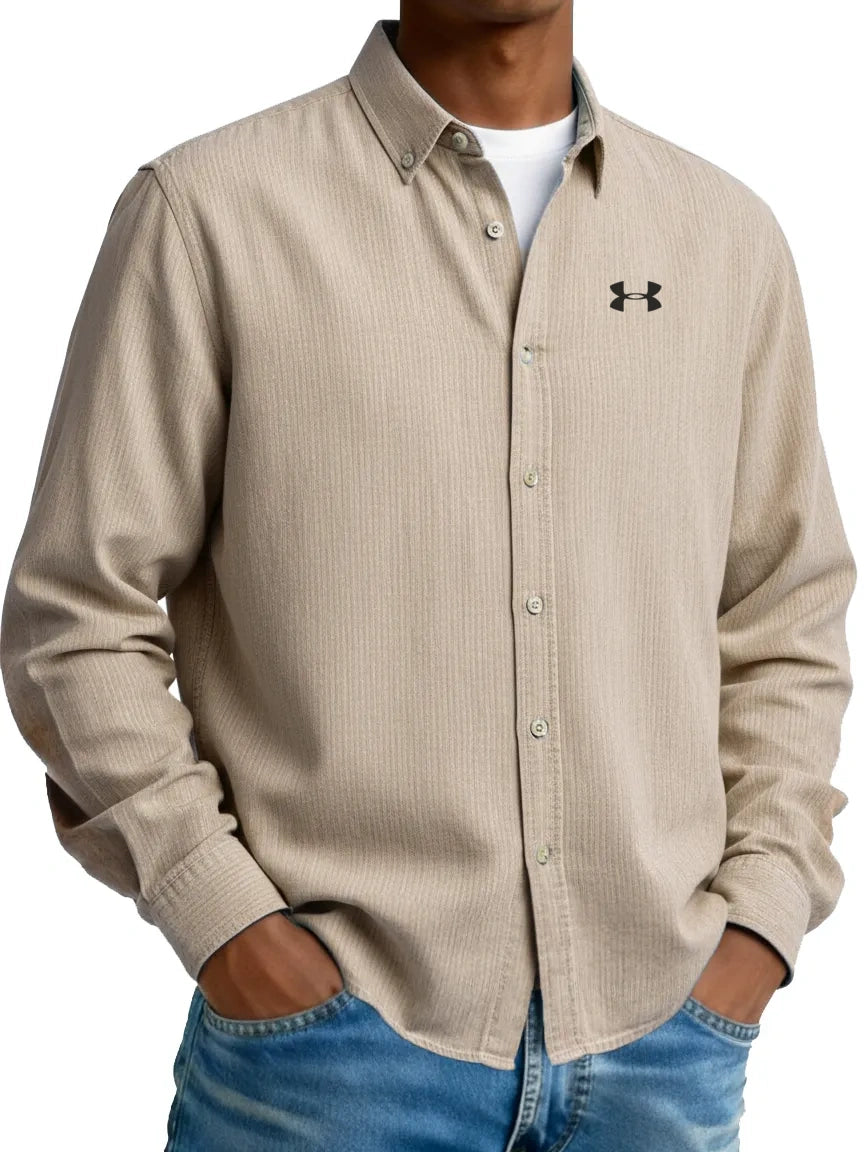 Pure Cotton Urban Commuter Casual Long-Sleeve Shirt with Collar