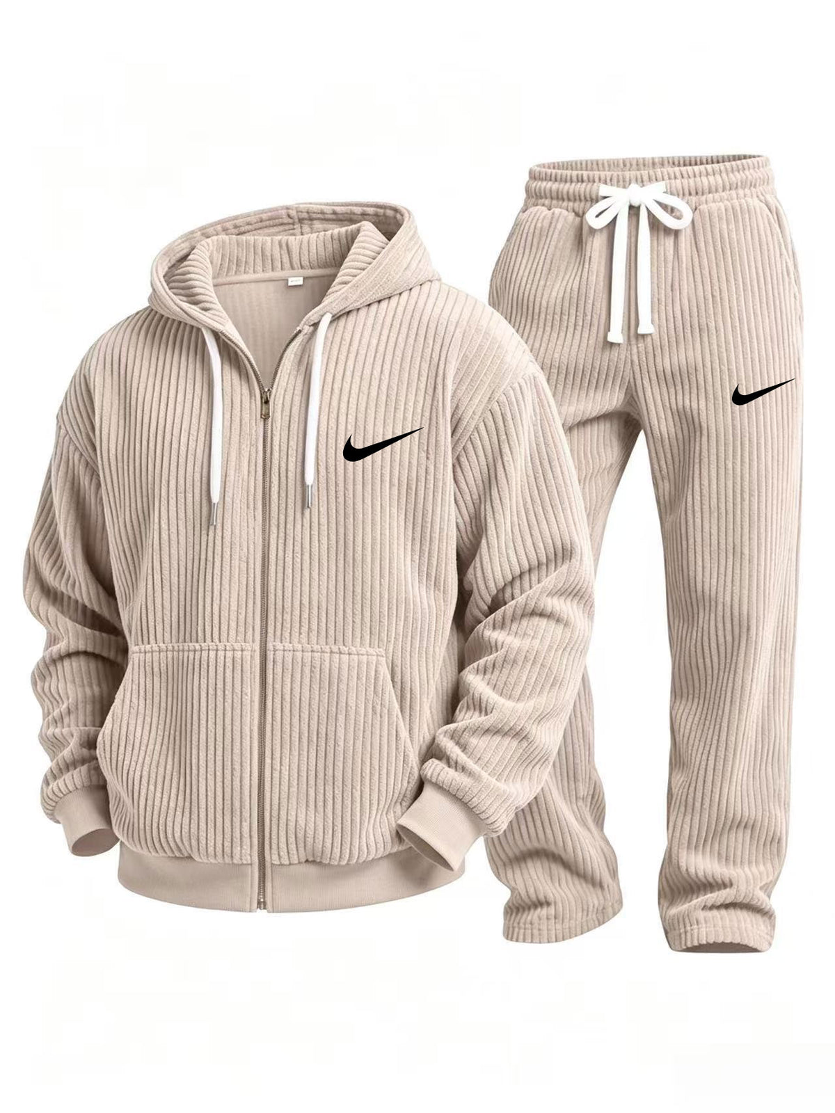 Corduroy zip-up hoodie and pants set