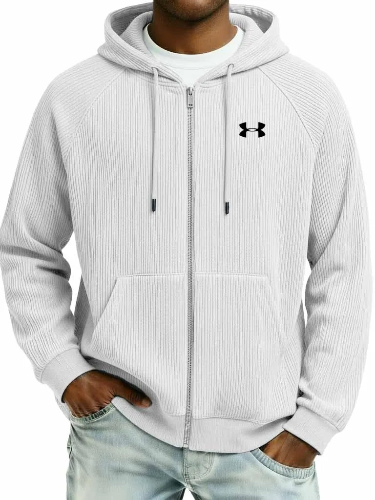 Stylish Pure Cotton Rib-Knit Raglan-Sleeve Cardigan Jacket with Pockets