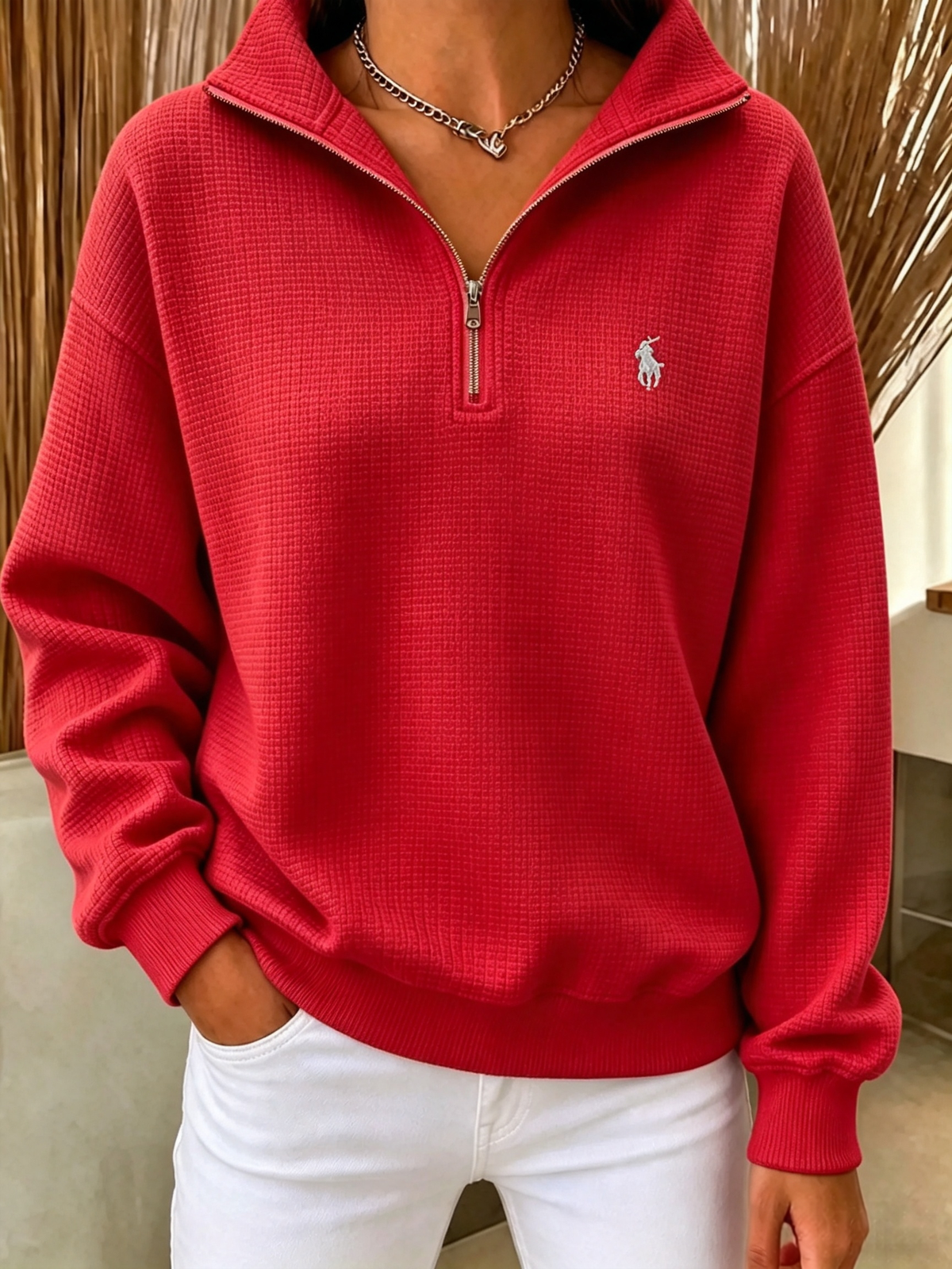 🔥 Waffle-Knit Half-Zip Sweatshirt