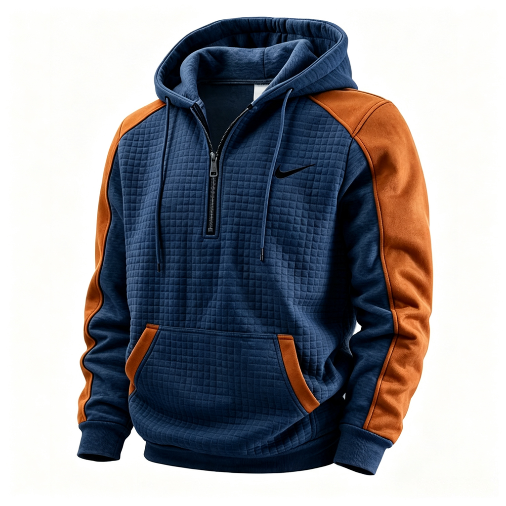 Stylish Color-Block Waffle-Knit Hoodie – New for Autumn