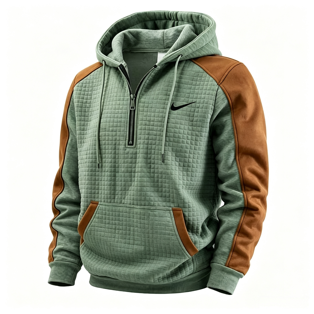 Stylish Color-Block Waffle-Knit Hoodie – New for Autumn
