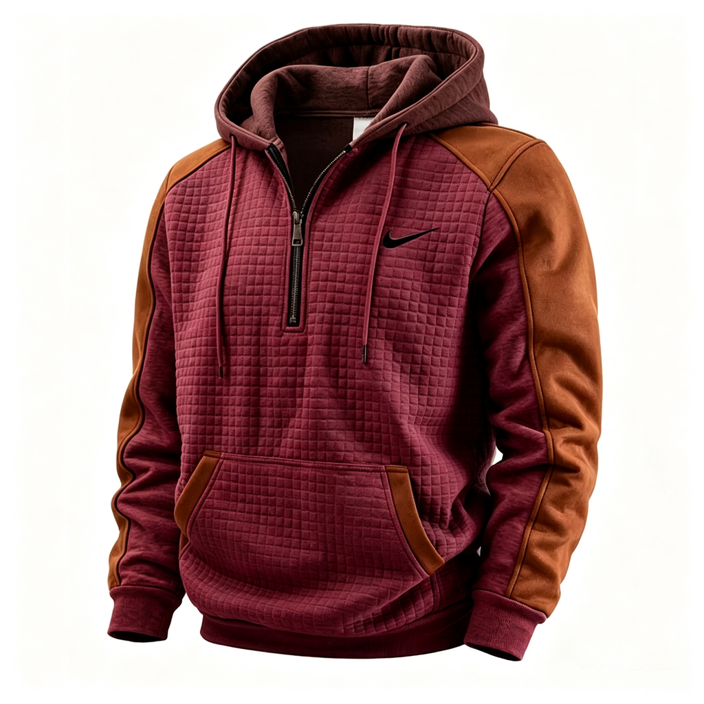 Stylish Color-Block Waffle-Knit Hoodie – New for Autumn