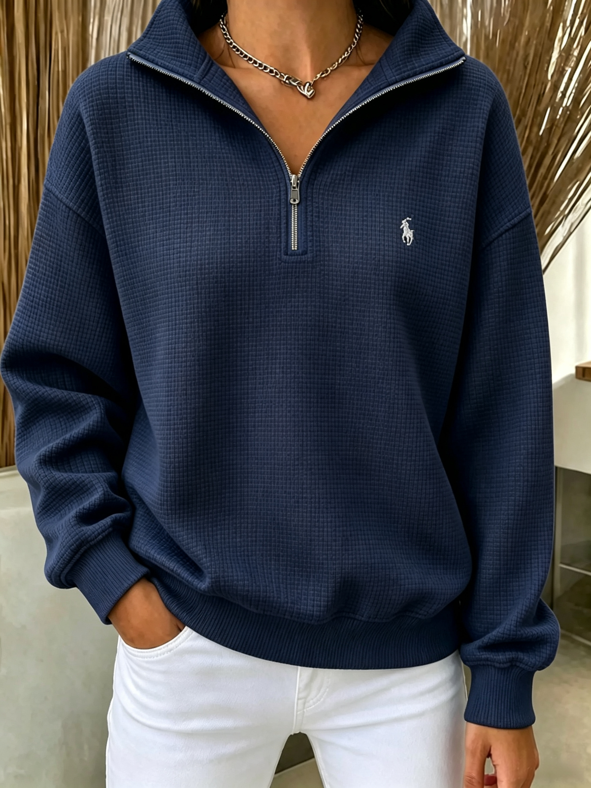 🔥 Waffle-Knit Half-Zip Sweatshirt