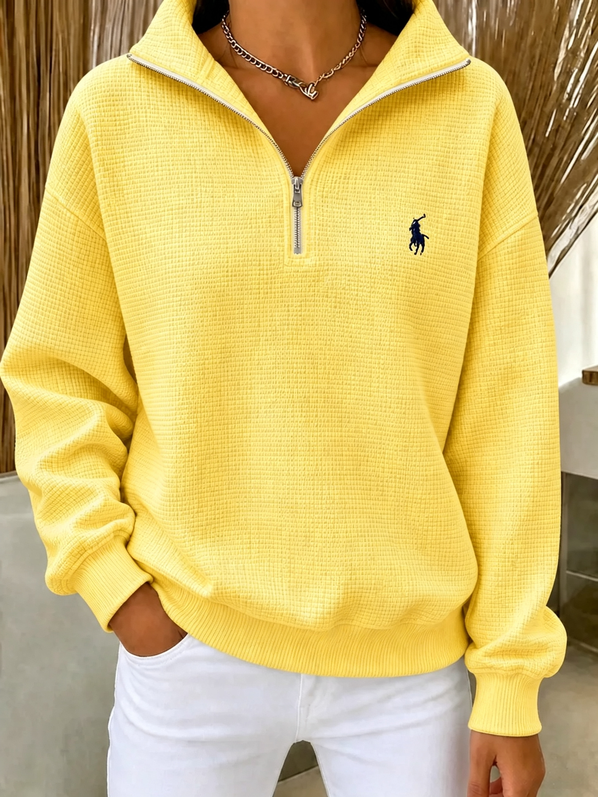🔥 Waffle-Knit Half-Zip Sweatshirt