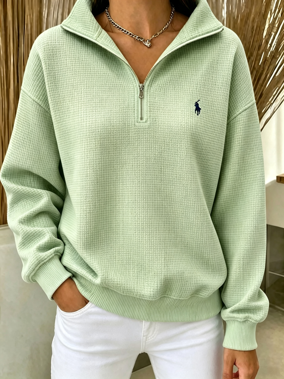 🔥 Waffle-Knit Half-Zip Sweatshirt
