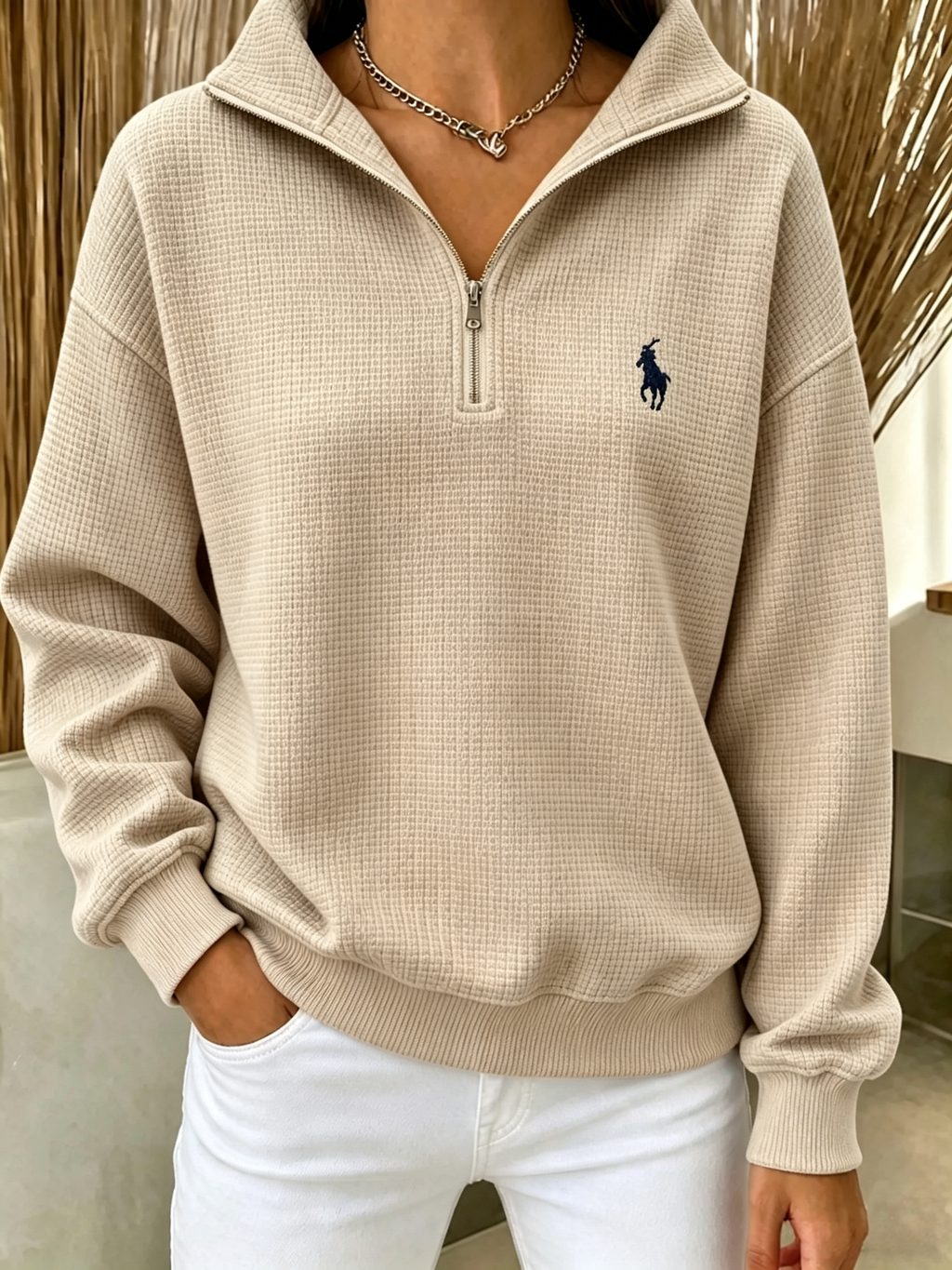 🔥 Waffle-Knit Half-Zip Sweatshirt