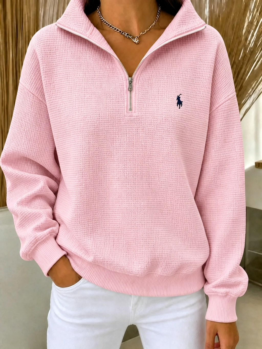 🔥 Waffle-Knit Half-Zip Sweatshirt
