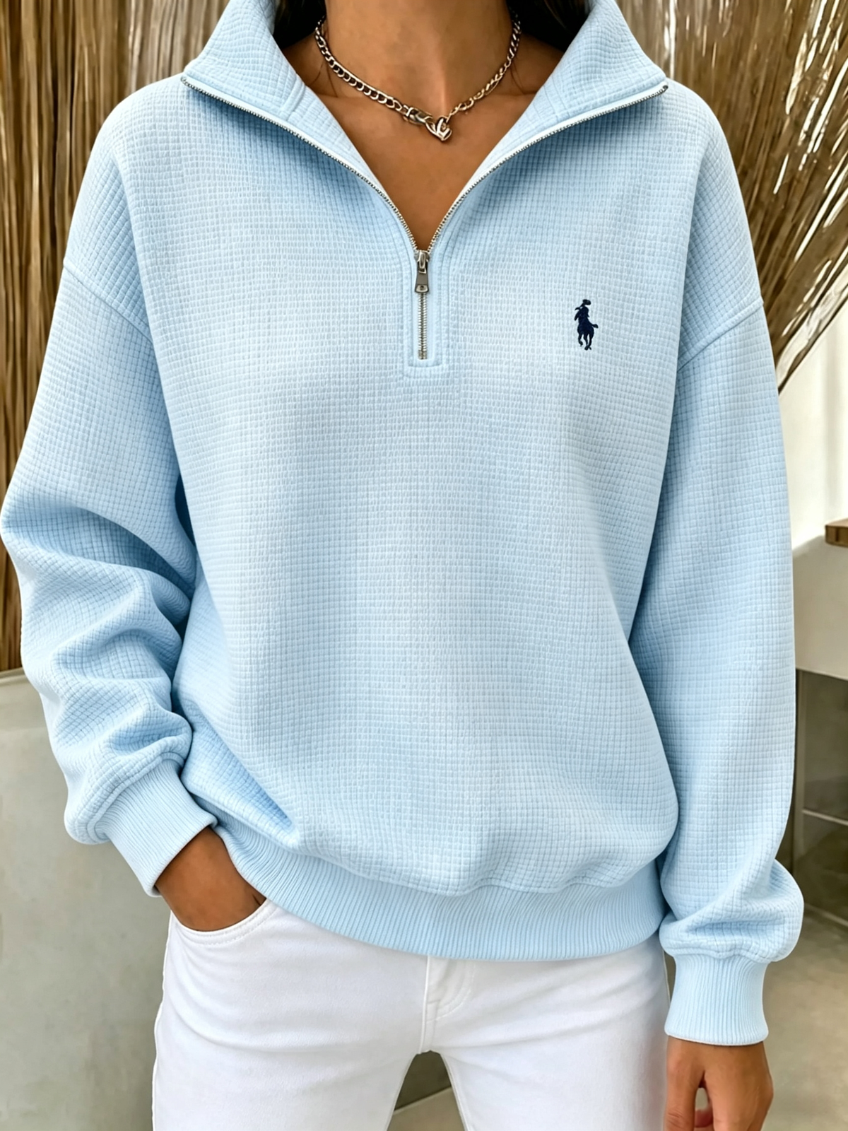 🔥 Waffle-Knit Half-Zip Sweatshirt
