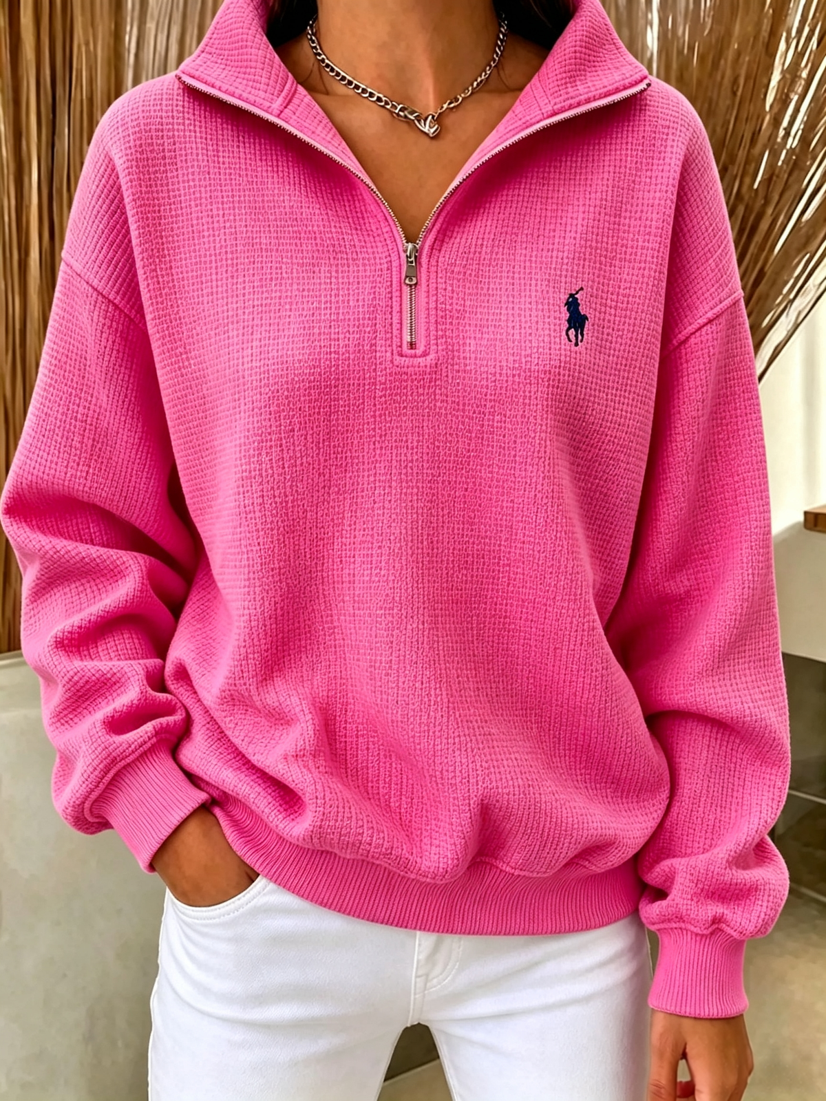 🔥 Waffle-Knit Half-Zip Sweatshirt