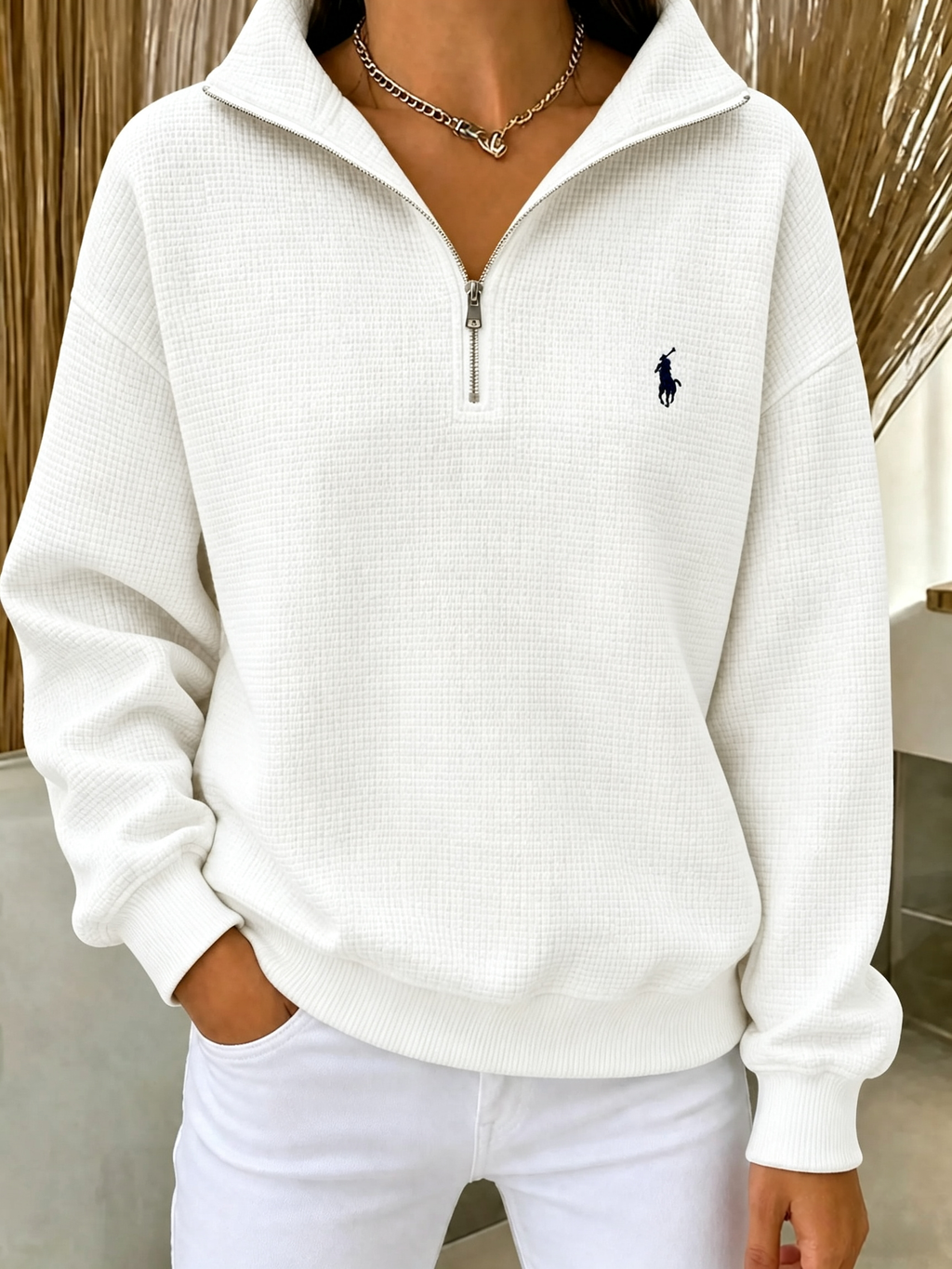 🔥 Waffle-Knit Half-Zip Sweatshirt
